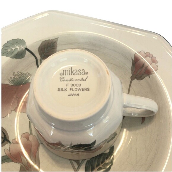 Mikasa Continental Silk Flowers F-3003 8.5” Low‎ Rimmed Soup Bowls & Cups-2 Sets - Picture 3 of 4